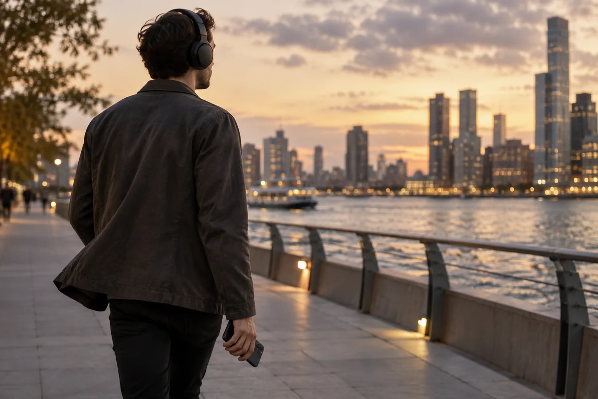 Günlük yaşamda telefonla müzik dinlemeyi gösteren temsili tasarım