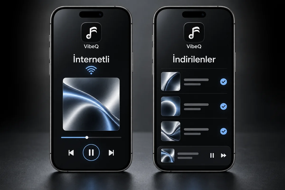 İnternetli dinleme ile indirilen müzikleri karşılaştıran temsili telefon görselleri