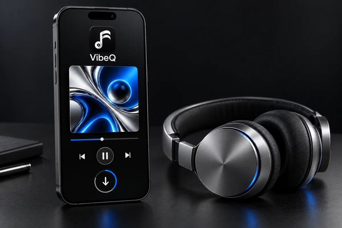 Temsili müzik oynatıcı ekranı bulunan iPhone ve kulaklık